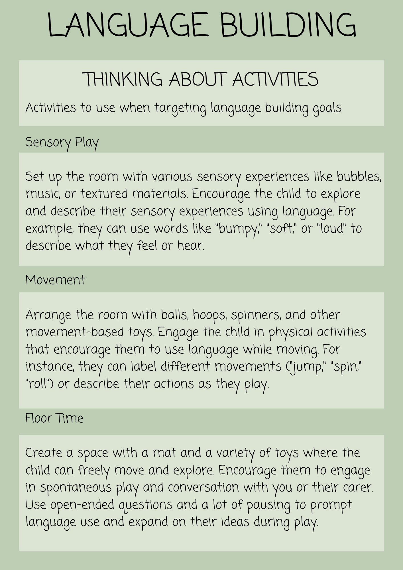 LANGUAGE BUILDING PLANNING FRAMEWORK: A Therapist’s Guide to Supporting Language Development in Children